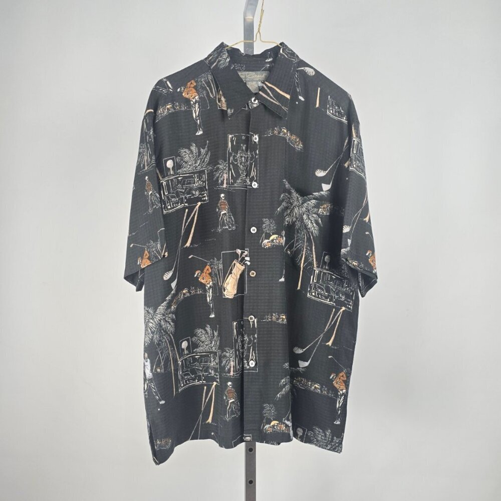 Tori Richard Honolulu Black Golf Print Button Up Shirt Size L